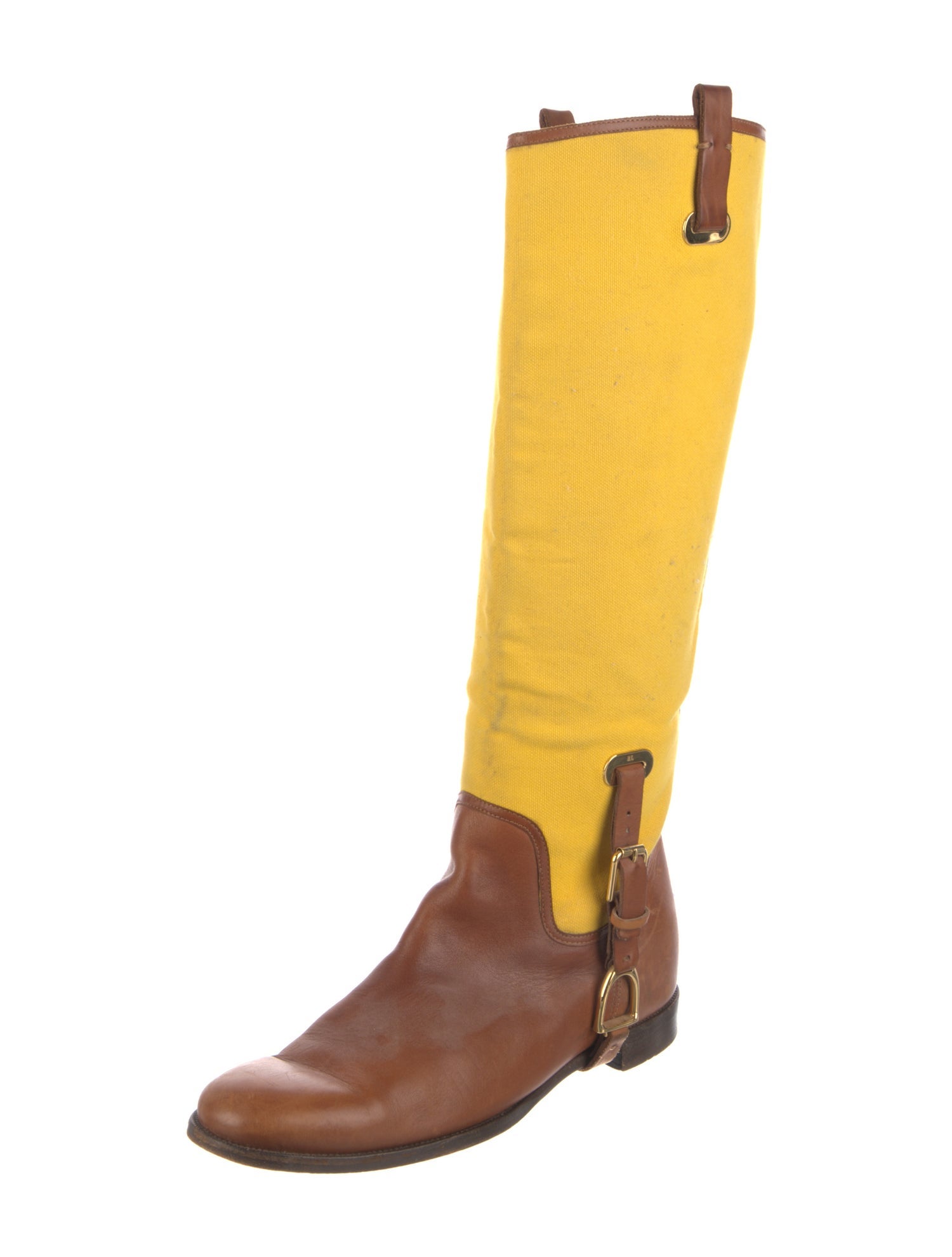 Ralph Lauren Canvas Colorblock Pattern Riding Boots