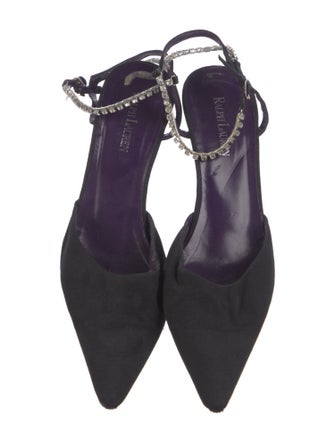 Ralph Lauren Canvas Crystal Embellishments Slingback Pumps