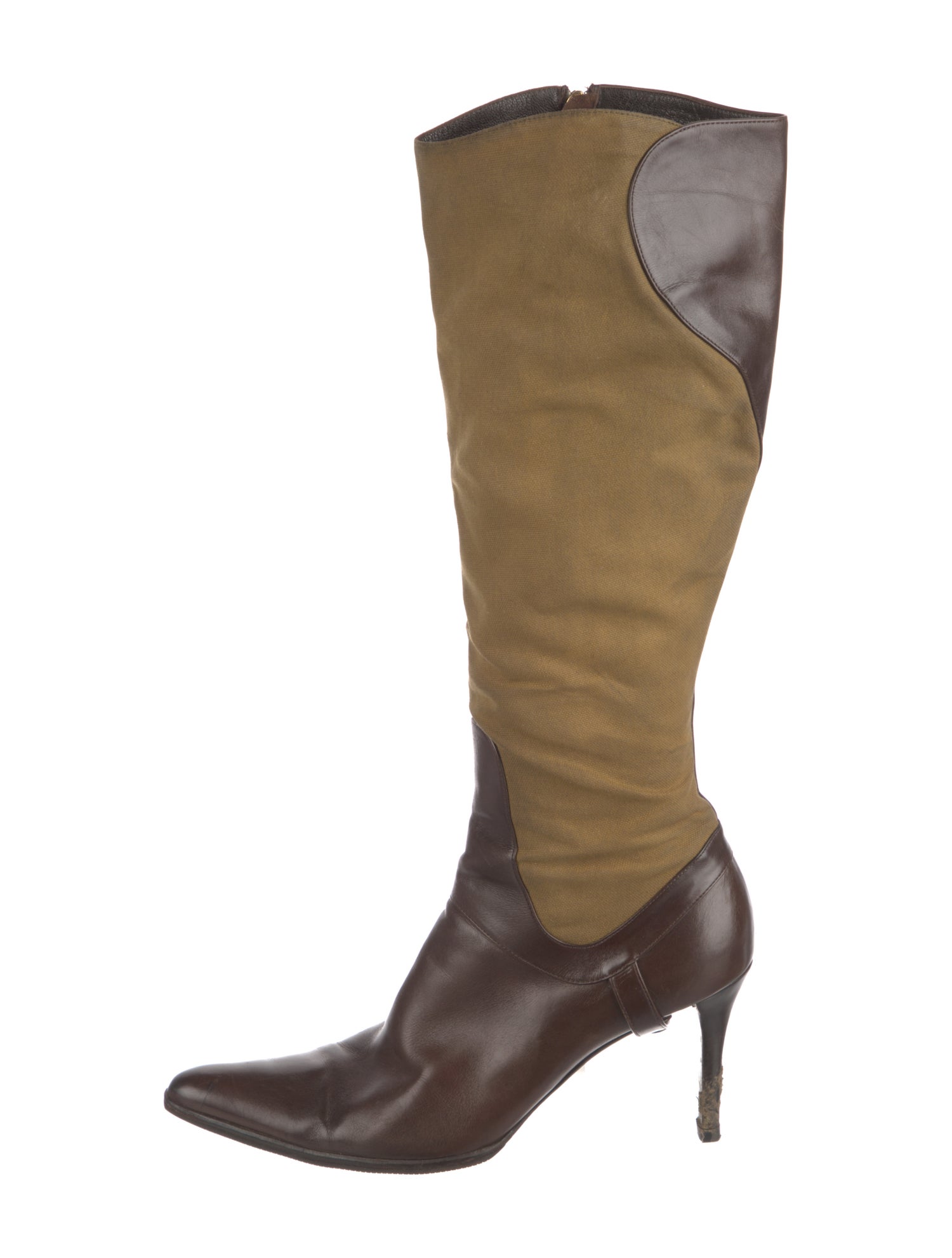 Ralph Lauren Canvas Leather Trim Embellishment Boots