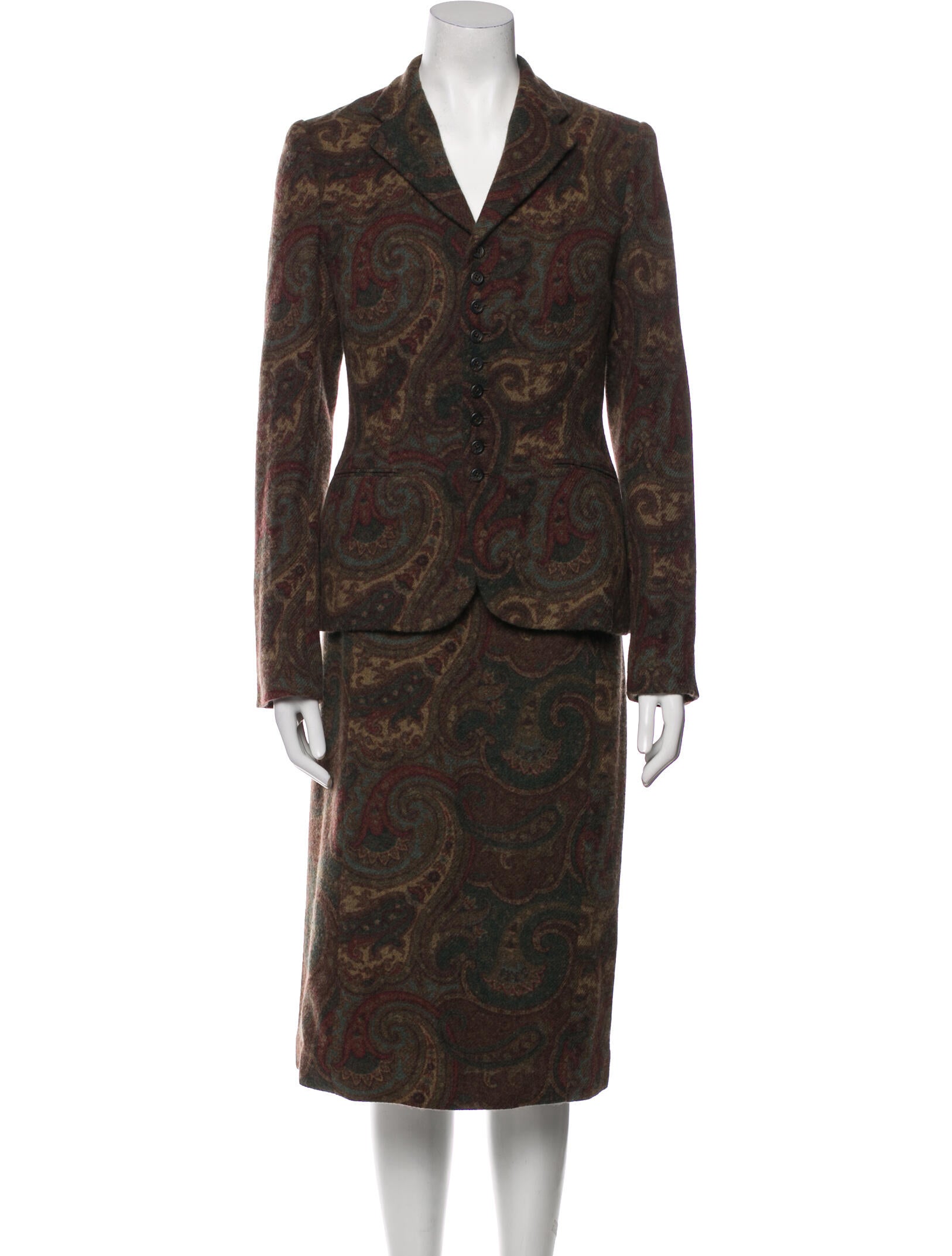 Ralph Lauren Lambswool Paisley Print Skirt Suit