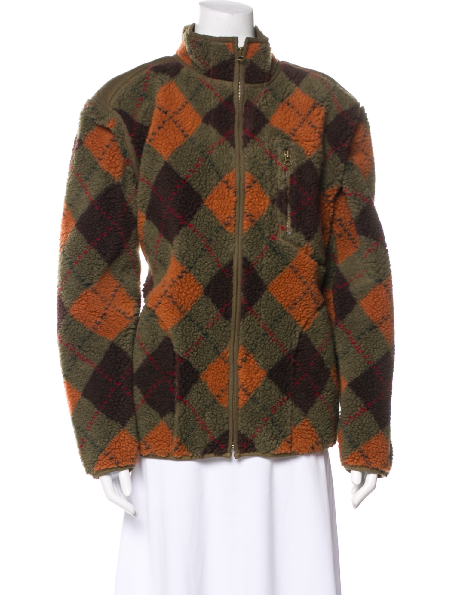 Ralph Lauren Plaid Print Faux Fur Jacket