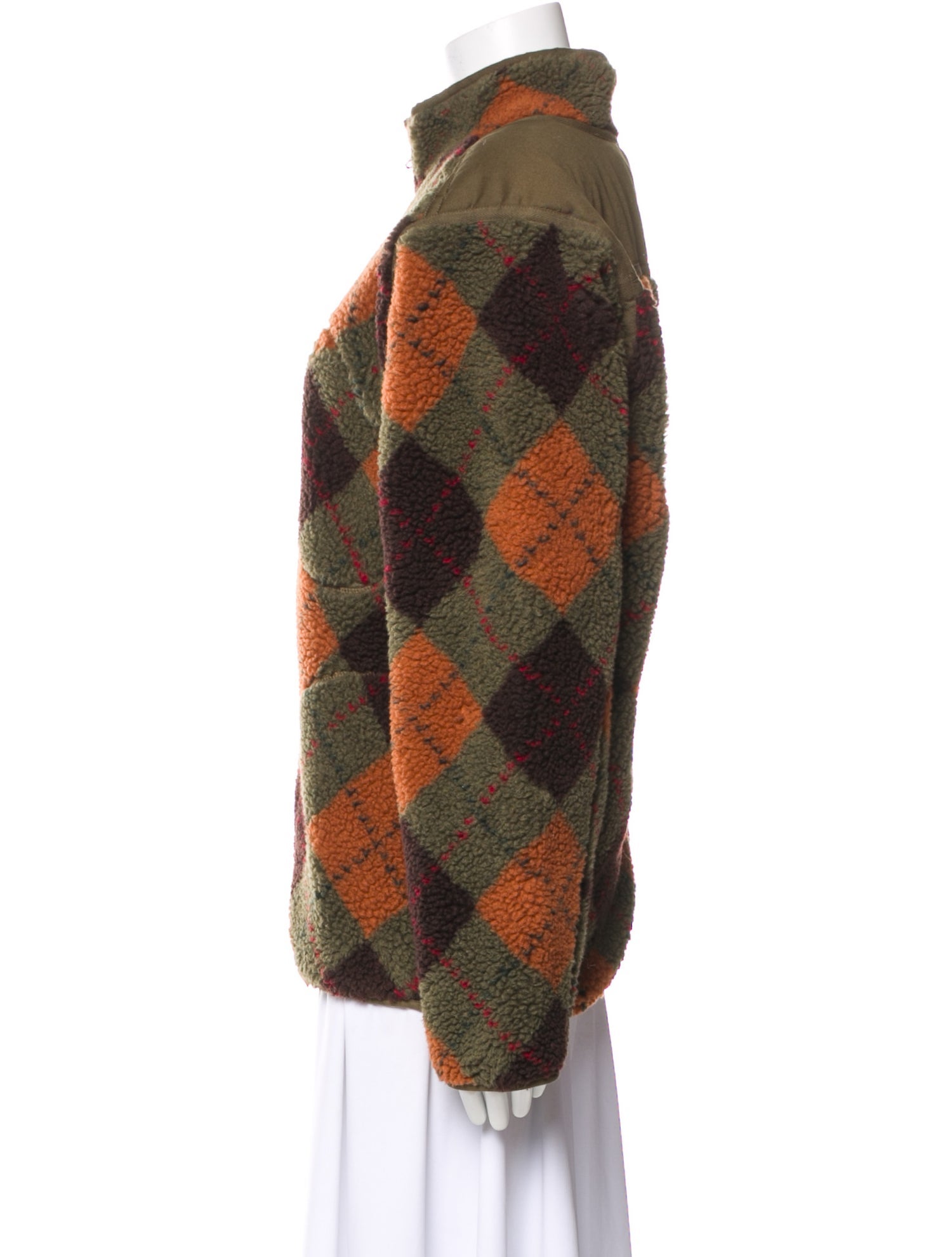 Ralph Lauren Plaid Print Faux Fur Jacket