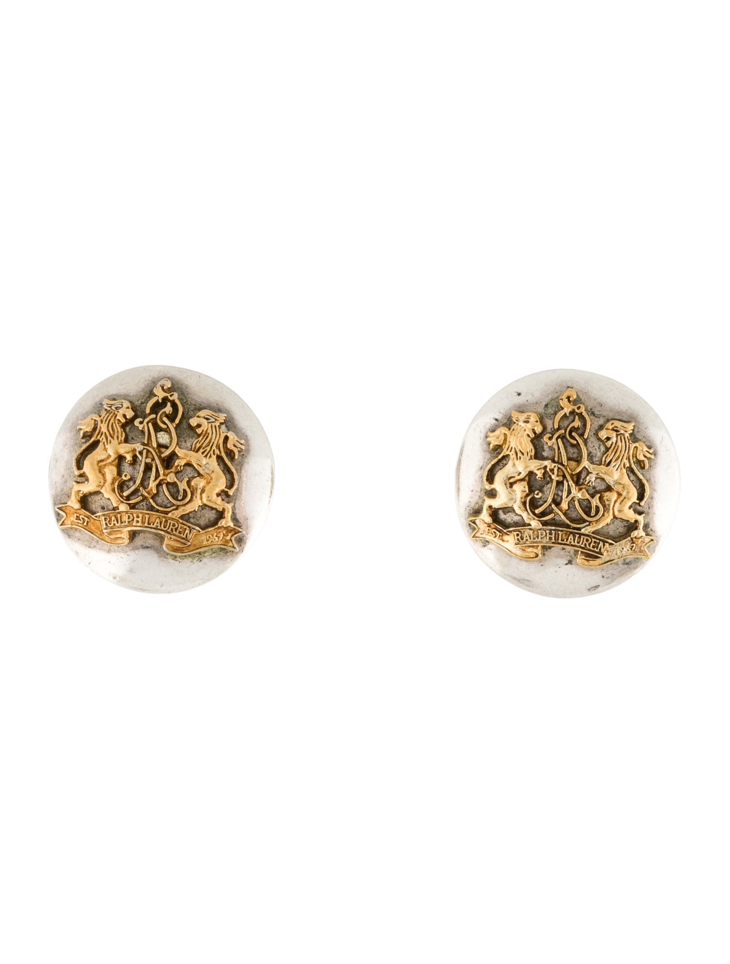 Ralph Lauren Two Tone Crest Stud Earrings