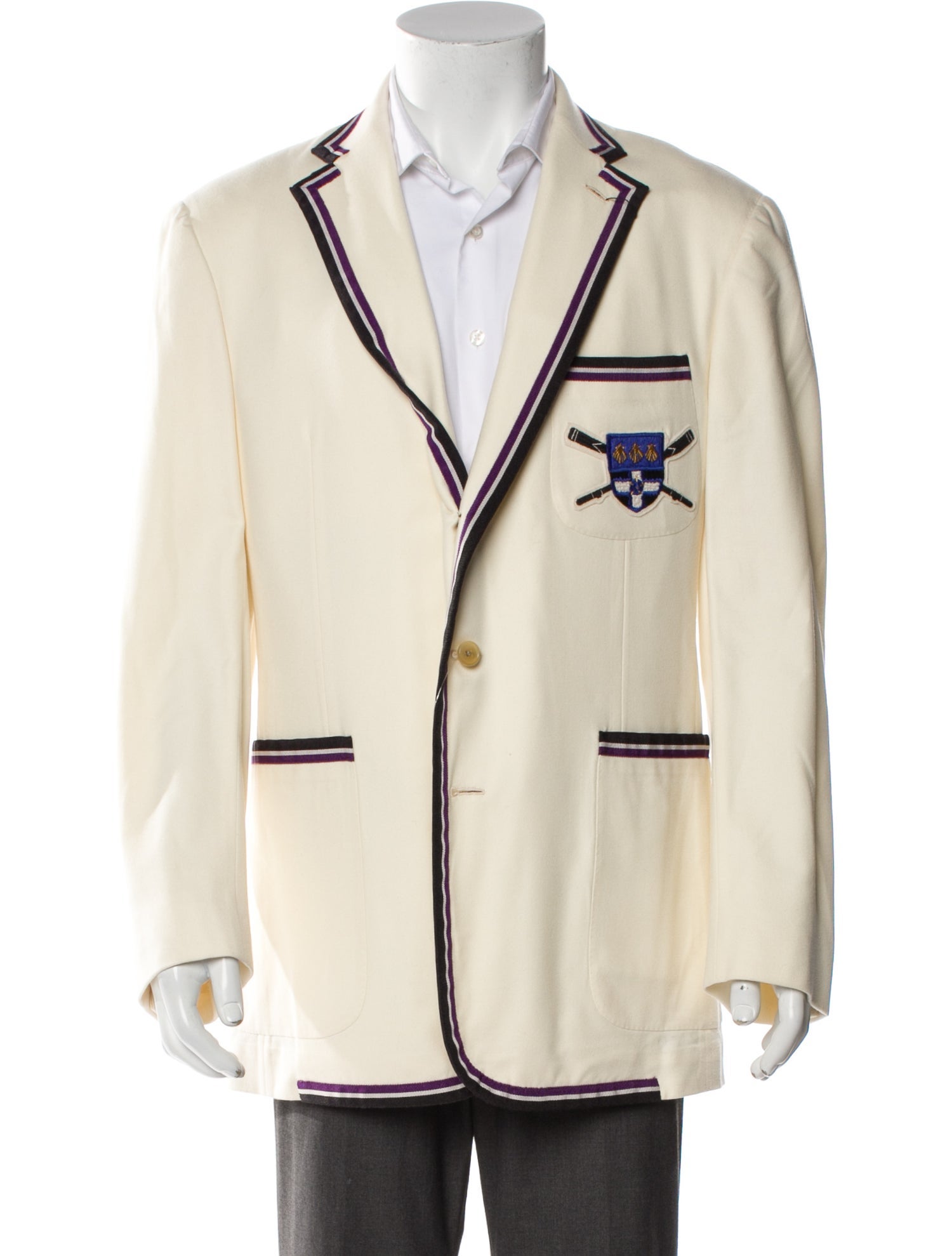 Ralph Lauren Purple Label Graphic Print Embroidered Accent Blazer