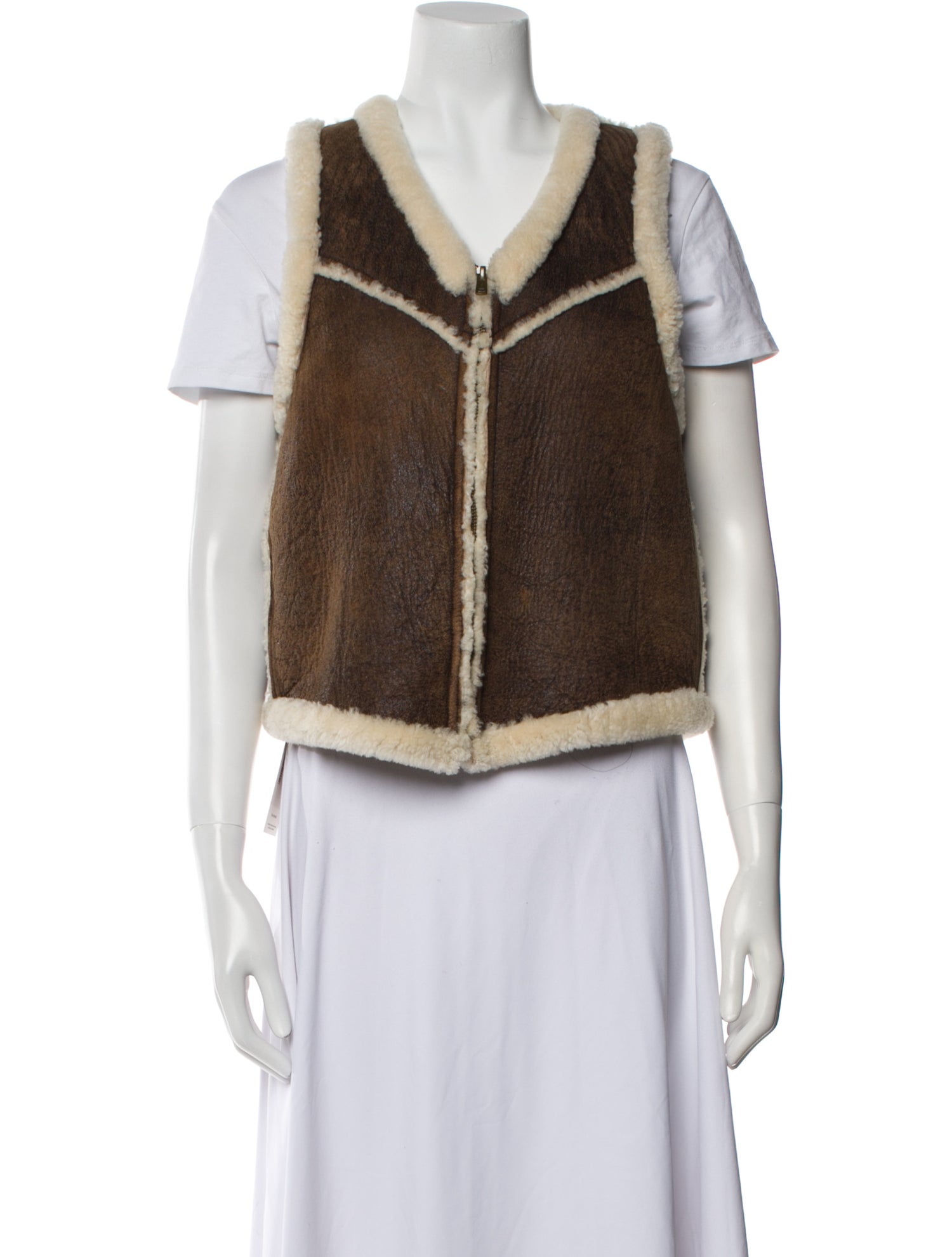 Ralph Ralph Lauren Leather Colorblock Shearling Pattern Vest