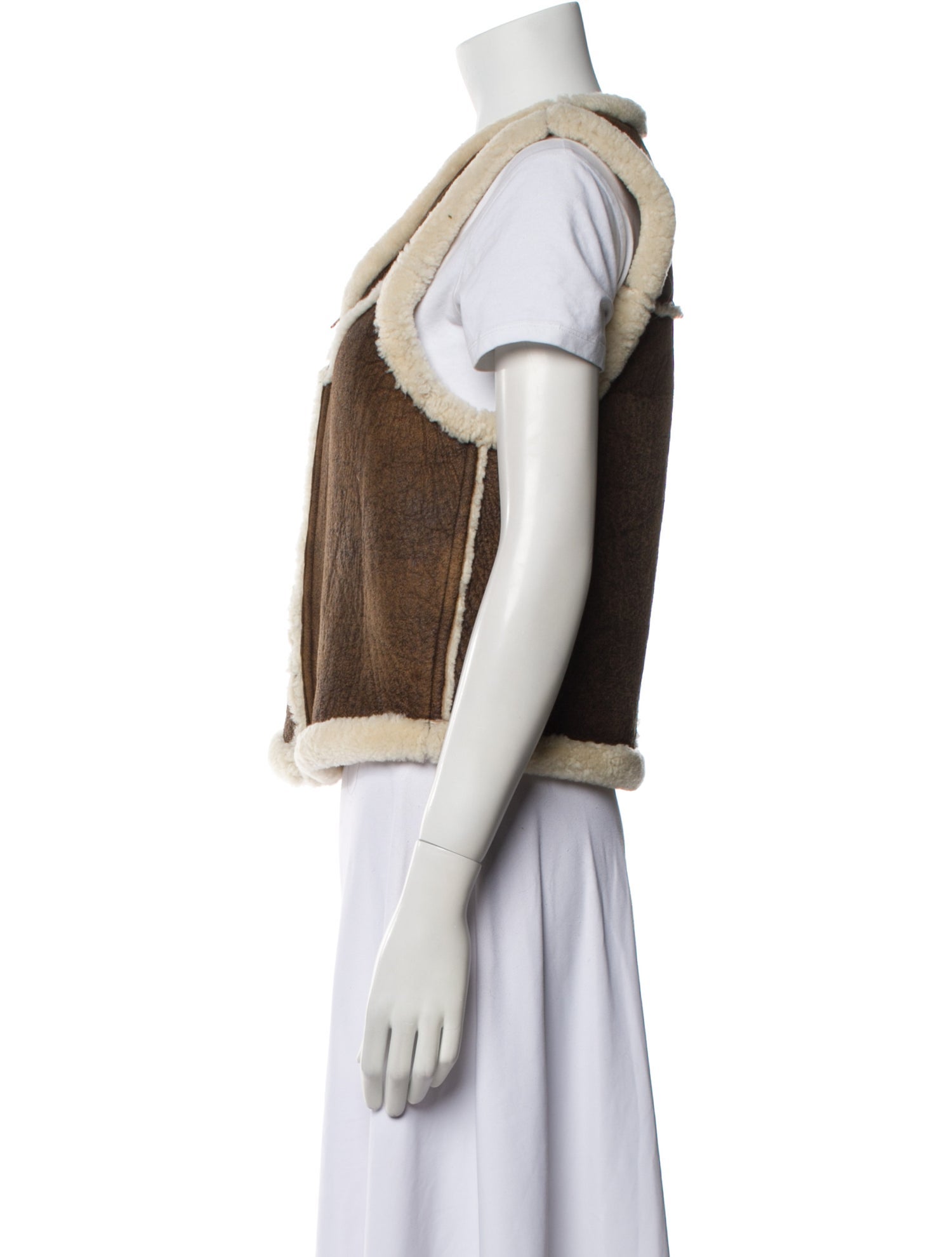 Ralph Ralph Lauren Leather Colorblock Shearling Pattern Vest