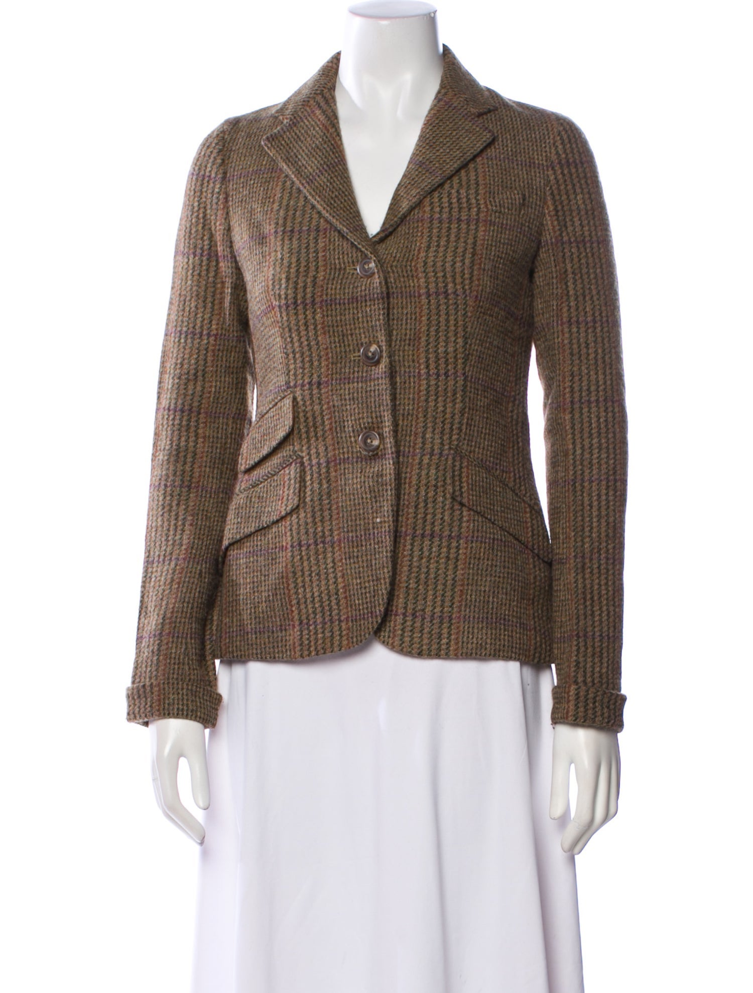 Ralph Lauren Lambswool Plaid Print Blazer