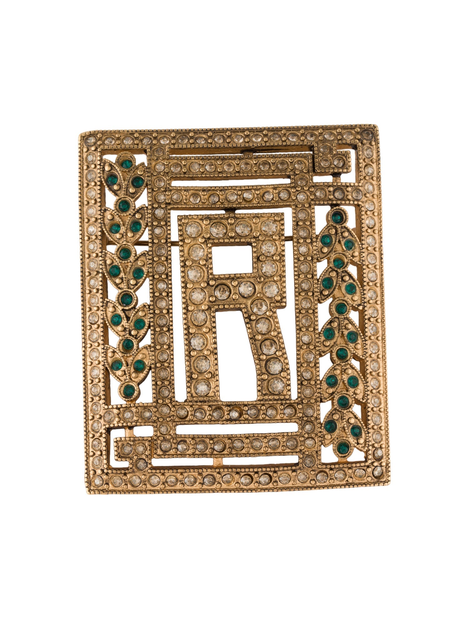 Ralph Lauren Crystal Embellished Logo Brooch Pin