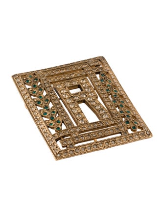 Ralph Lauren Crystal Embellished Logo Brooch Pin