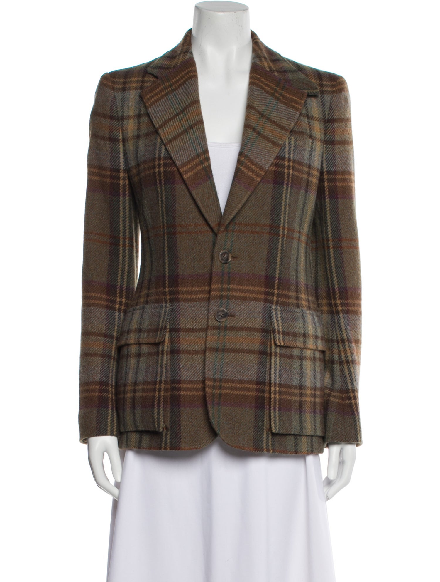 Ralph Lauren Lambswool Plaid Print Blazer