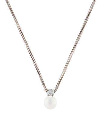 Ralph Lauren Faux Pearl & Crystal Pendant Necklace