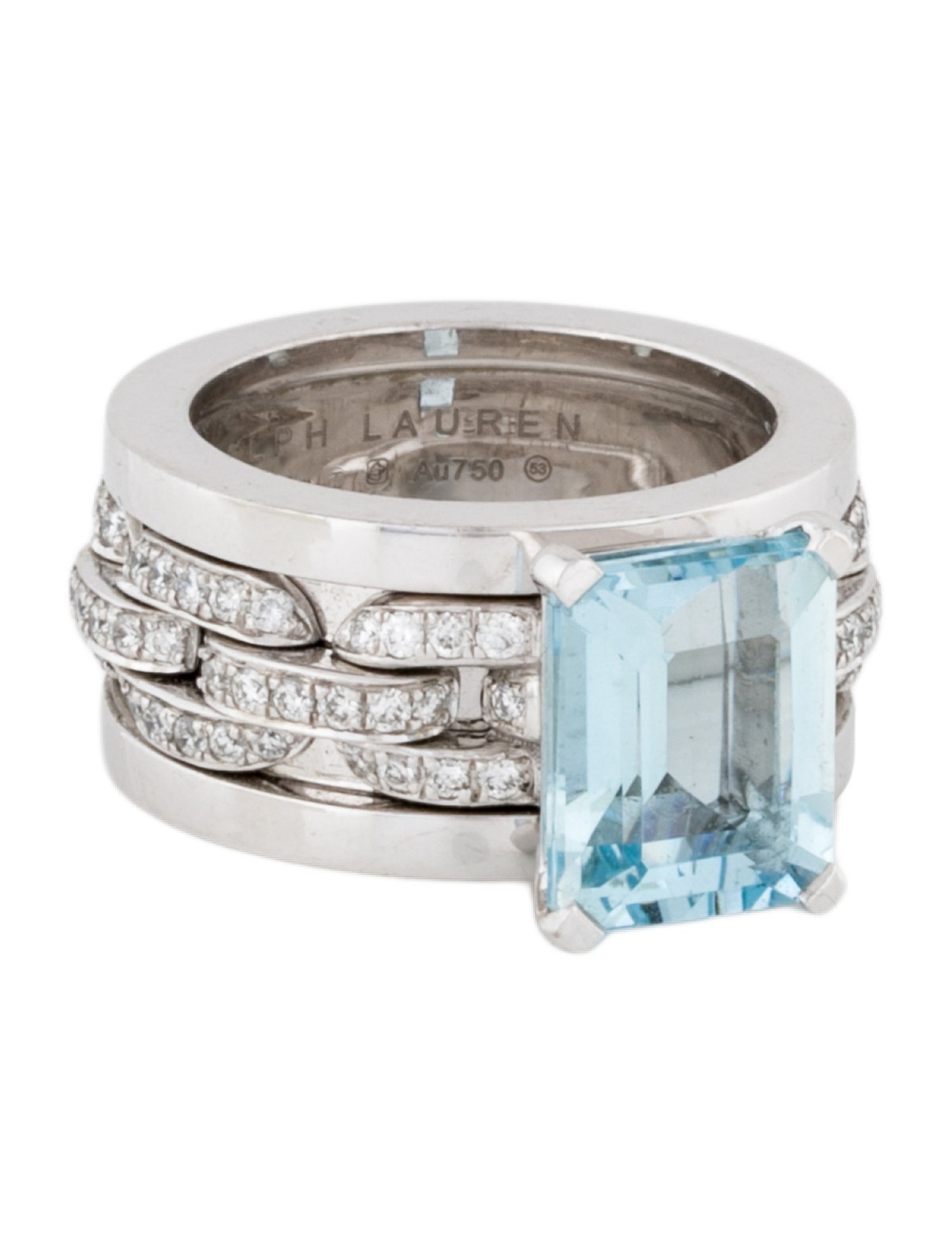 Ralph Lauren 18K Aquamarine & Diamond Link Cocktail Ring