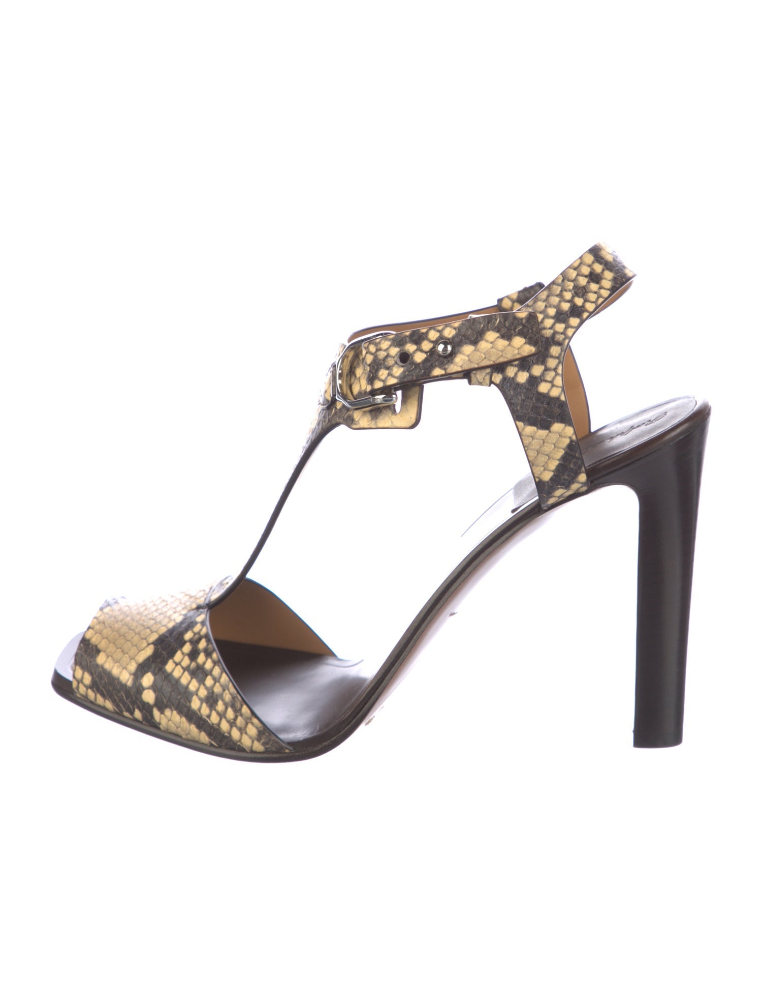 Ralph Lauren Leather Animal Print T-Strap Pumps