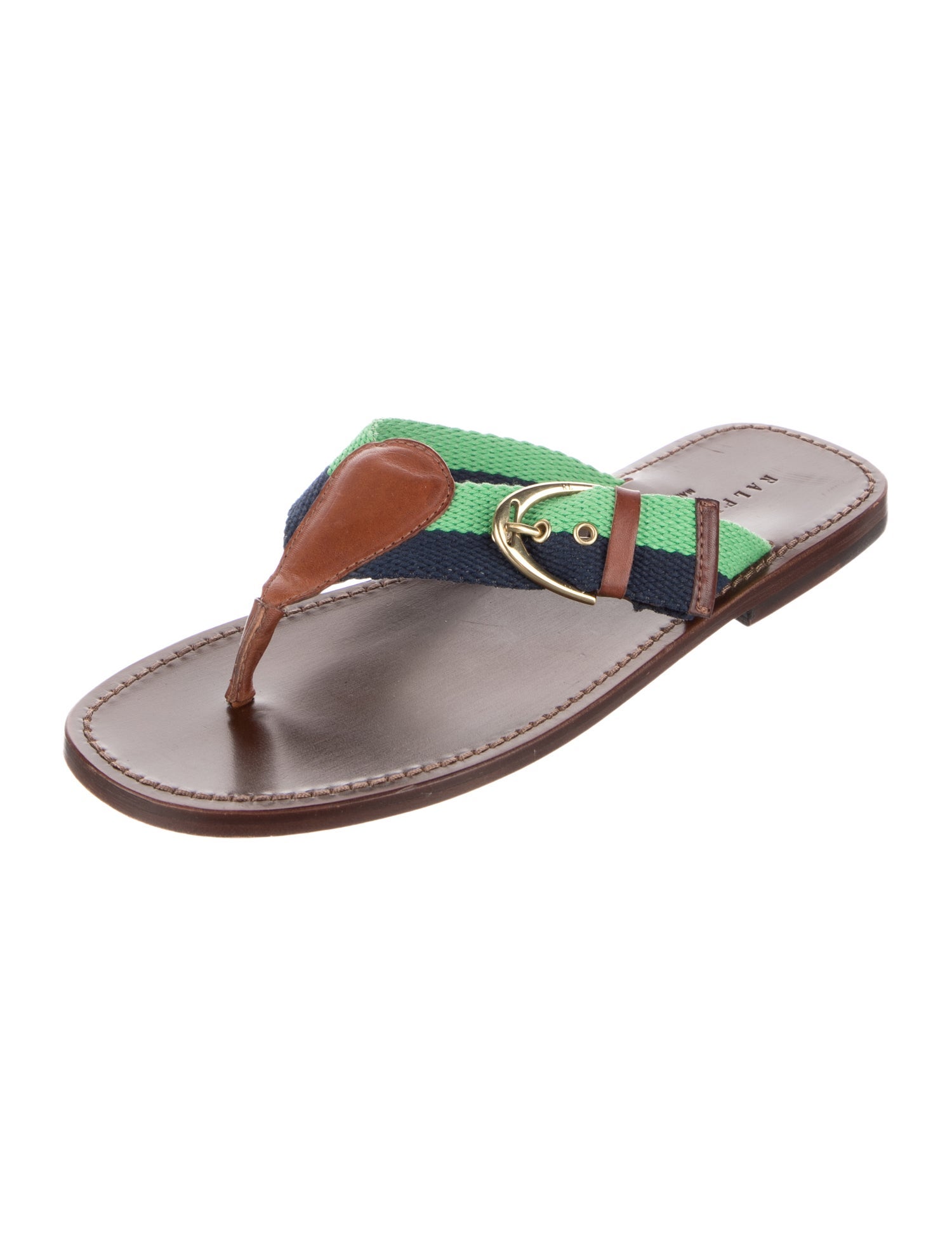 Ralph Lauren Leather Colorblock Pattern Flip Flops
