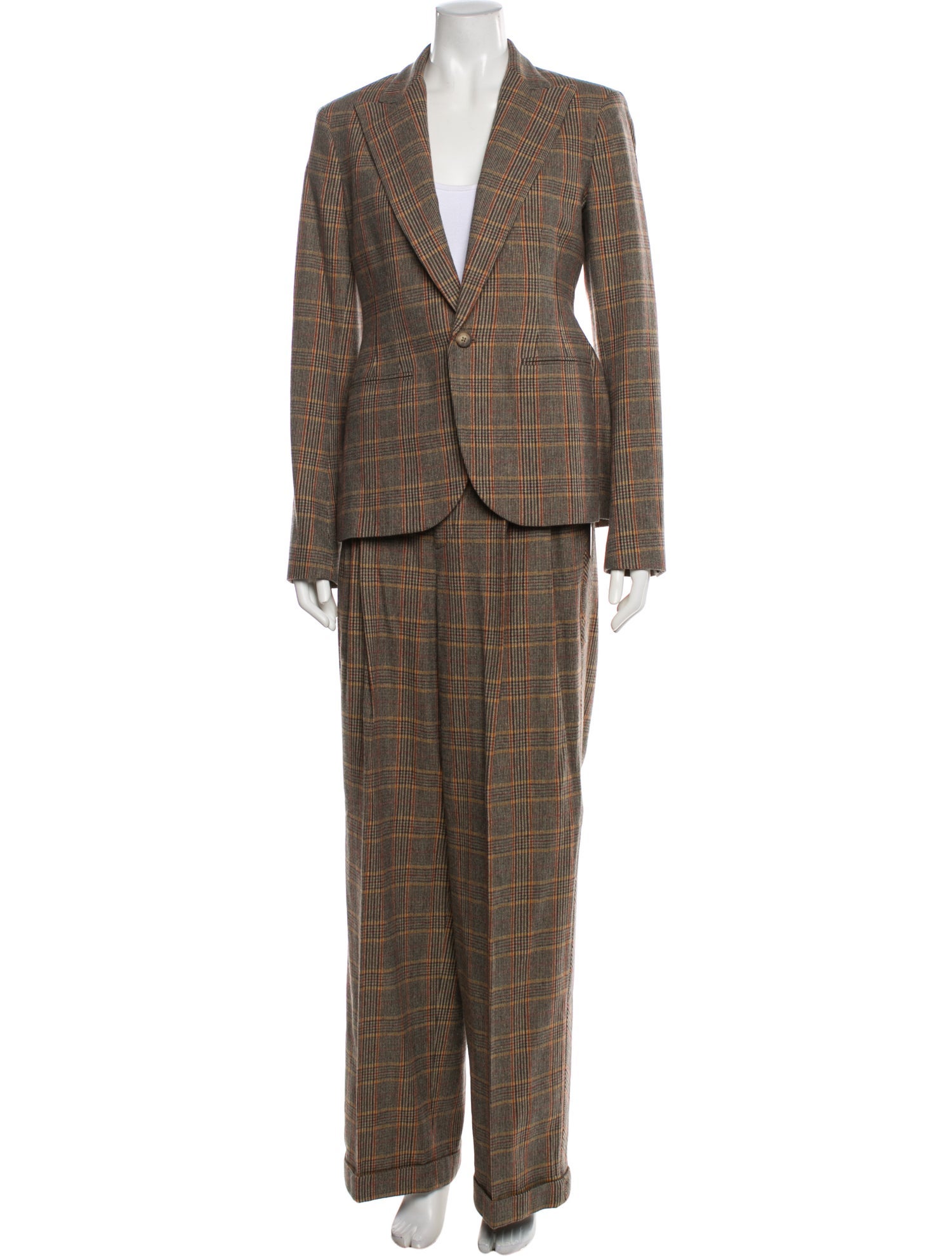 Ralph Lauren Wool Plaid Print Pantsuit