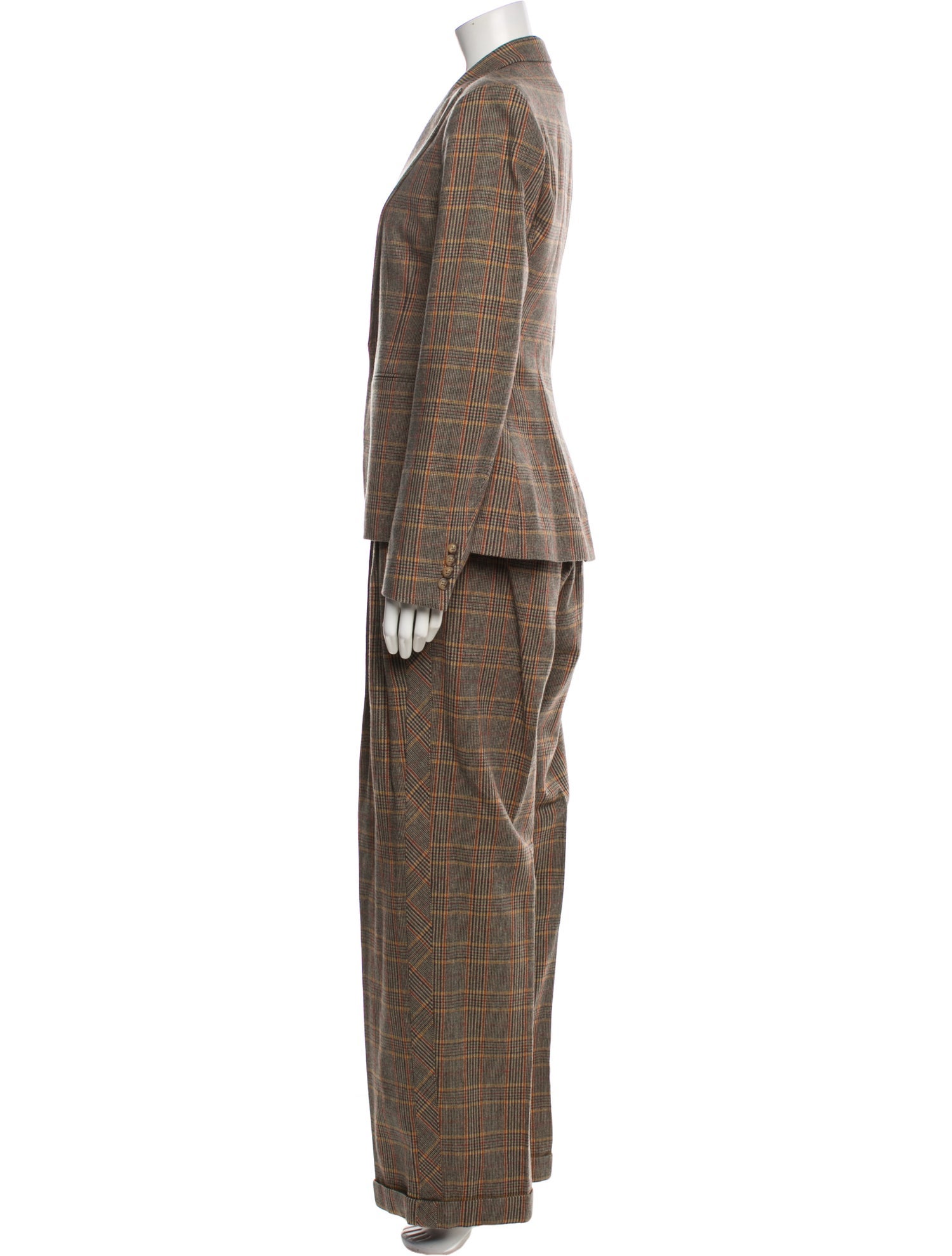 Ralph Lauren Wool Plaid Print Pantsuit