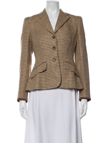 Pre-owned Ralph Lauren Linen Houndstooth Print Blazer In Brown