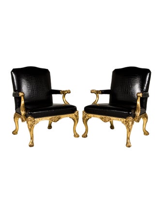 Ralph Lauren Pair of Croc Embossed Armchairs