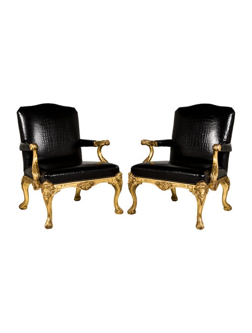 Ralph Lauren Pair of Croc Embossed Armchairs