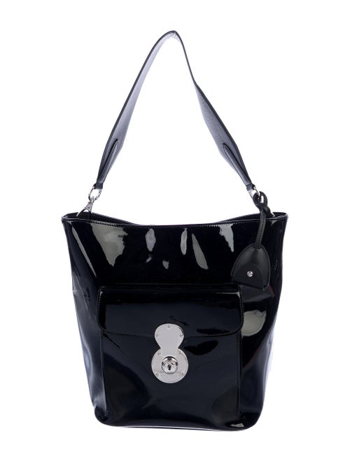 Ralph Lauren Patent Ricky Bucket Bag Black