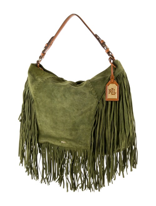 Ralph Lauren Fringe-Trimmed Suede Hobo Green