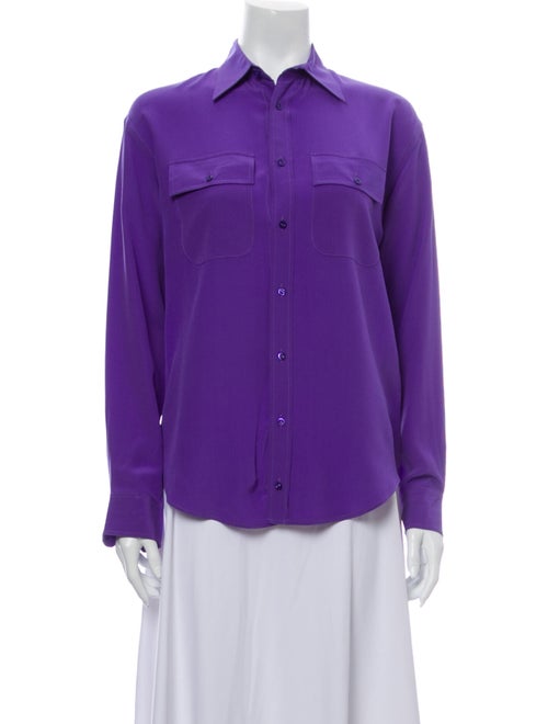 Ralph Lauren Silk Long Sleeve Button-Up Top Purple
