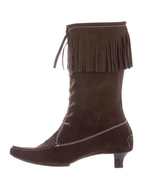 Ralph Lauren Suede Fringe Trim Accent Boots Brown