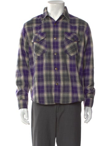 Youths IN Balaclava Casual Shirts Plaid Print Long Sleeve Western Shirt XS