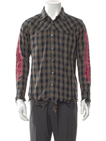 Youths IN Balaclava Casual Shirts Plaid Print Long Sleeve Western Shirt XS