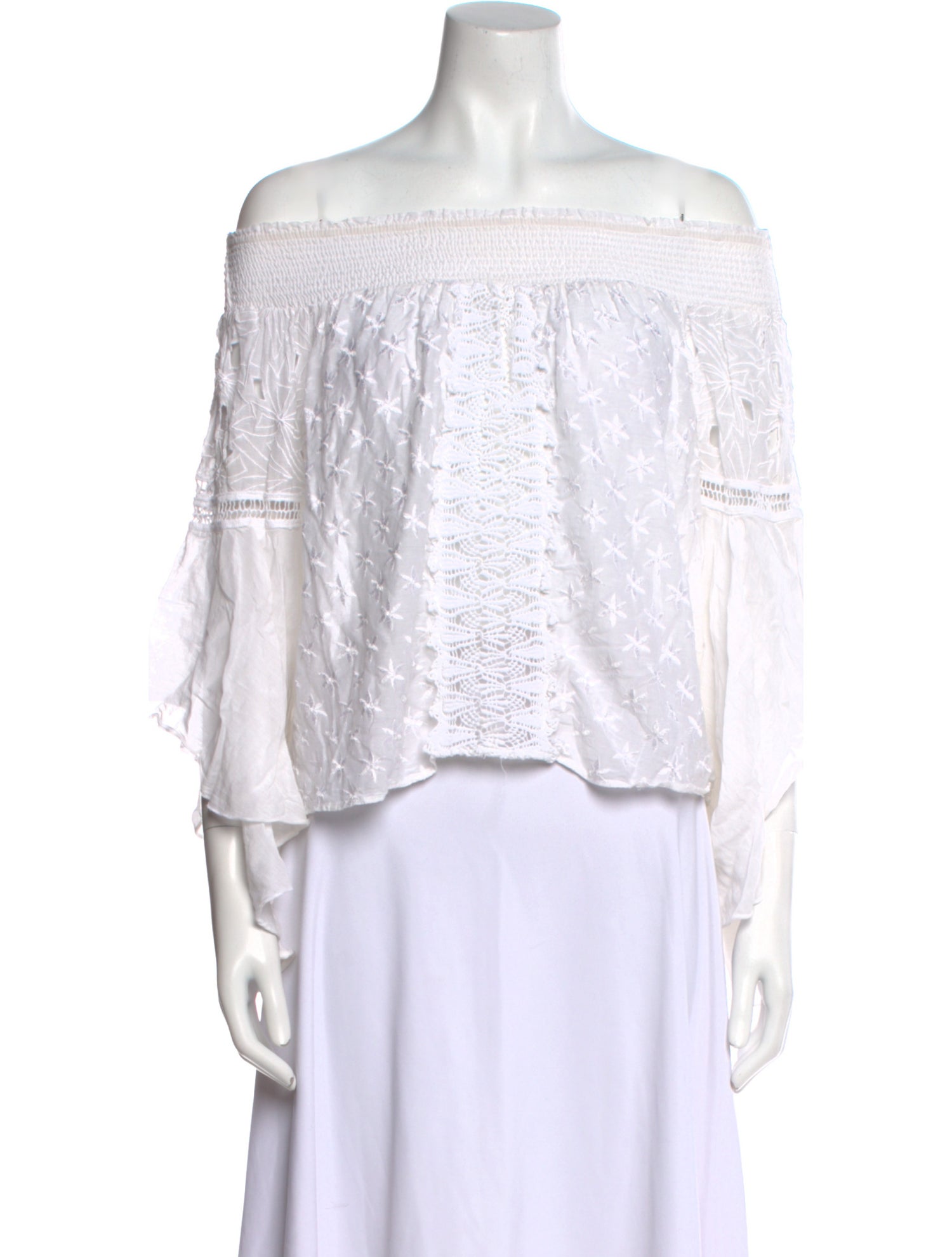 Ramy Brook Off-The-Shoulder Three-Quarter Sleeve Crop Top