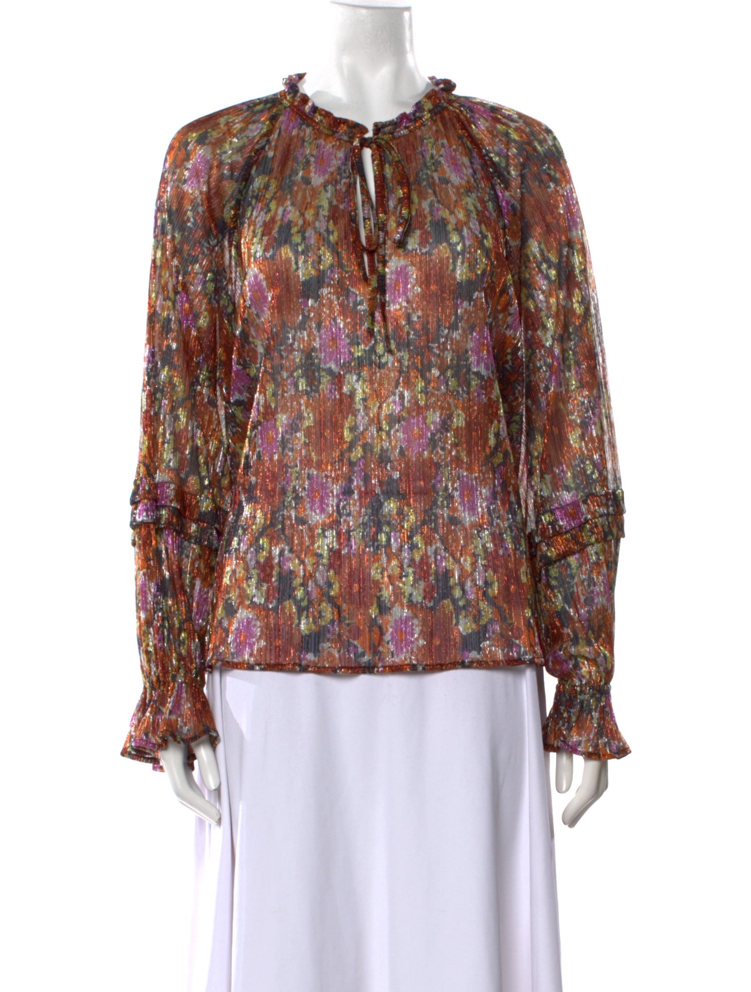 Ramy Brook Floral Print Tie Neck Blouse