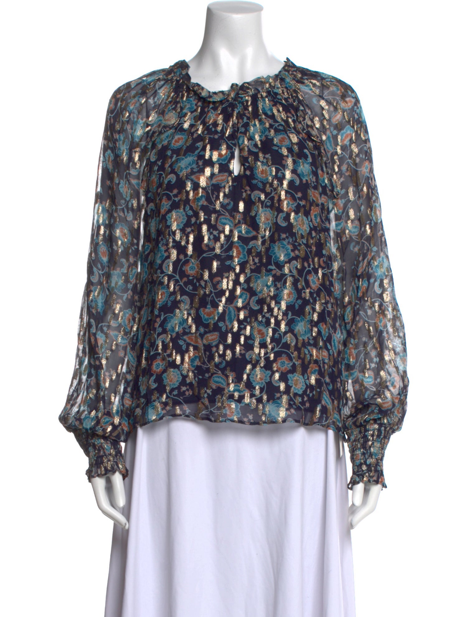 Ramy Brook Printed Tie Neck Blouse