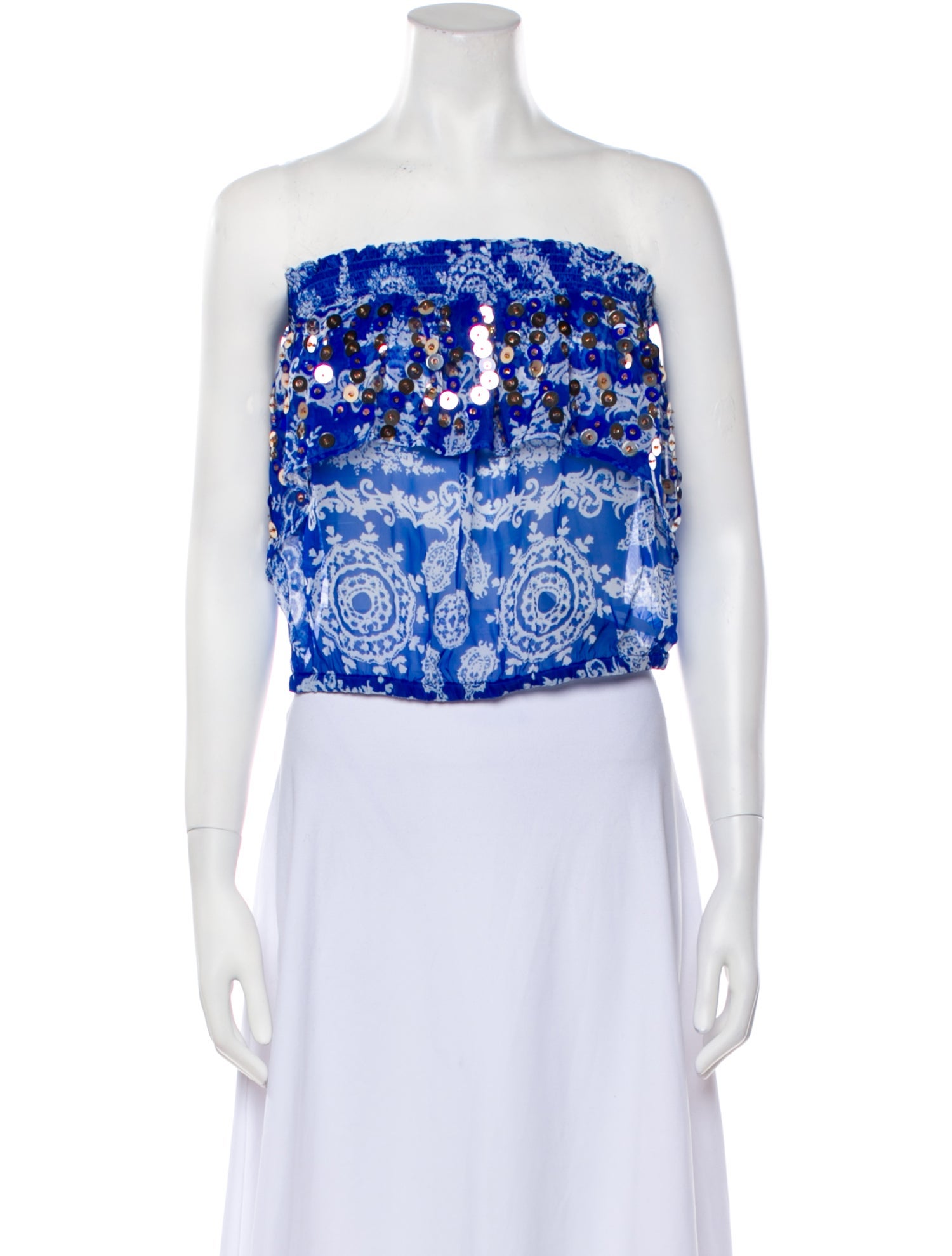 Ramy Brook Floral Print Strapless Crop Top