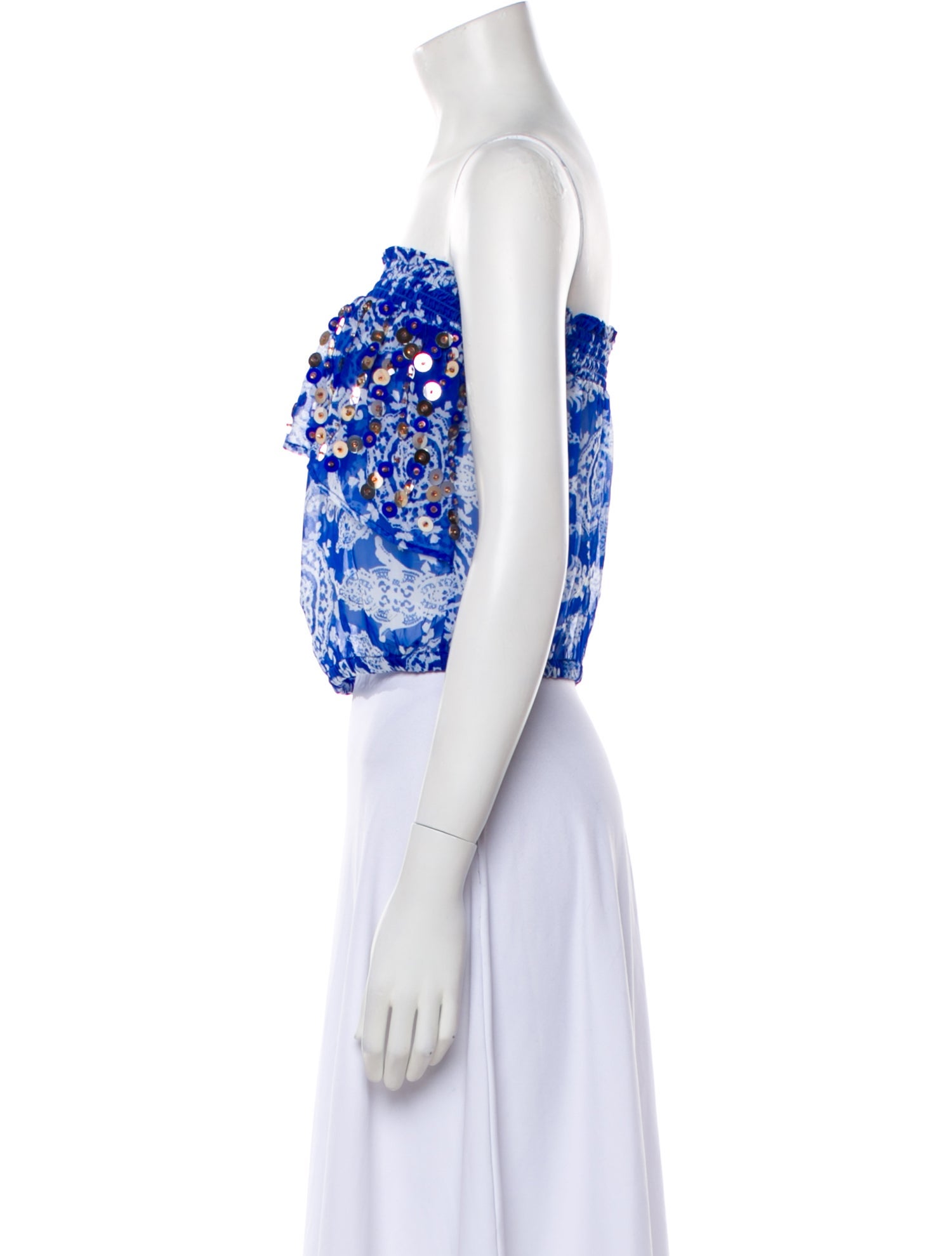Ramy Brook Floral Print Strapless Crop Top