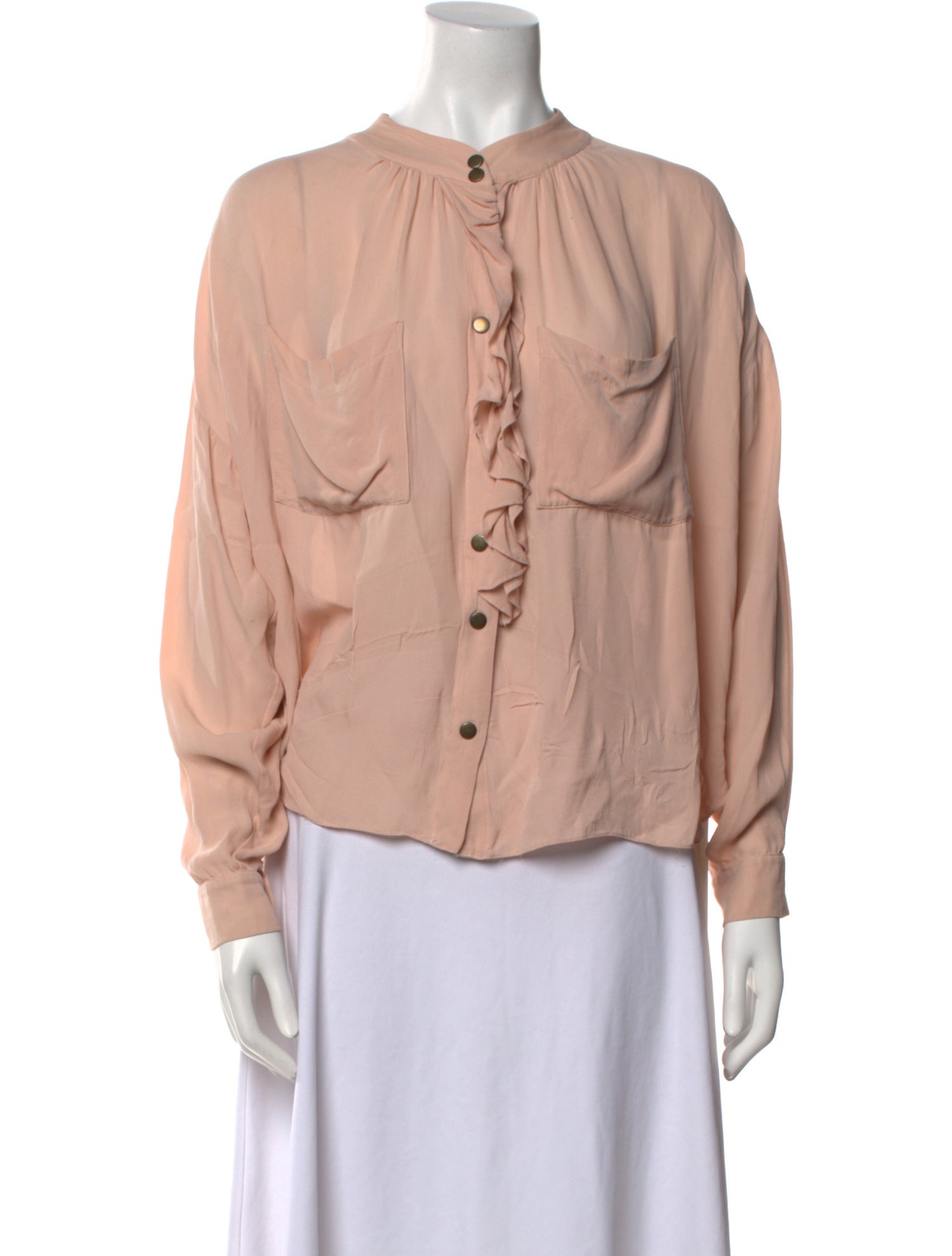 Ramy Brook Mock Neck Long Sleeve Button-Up Top