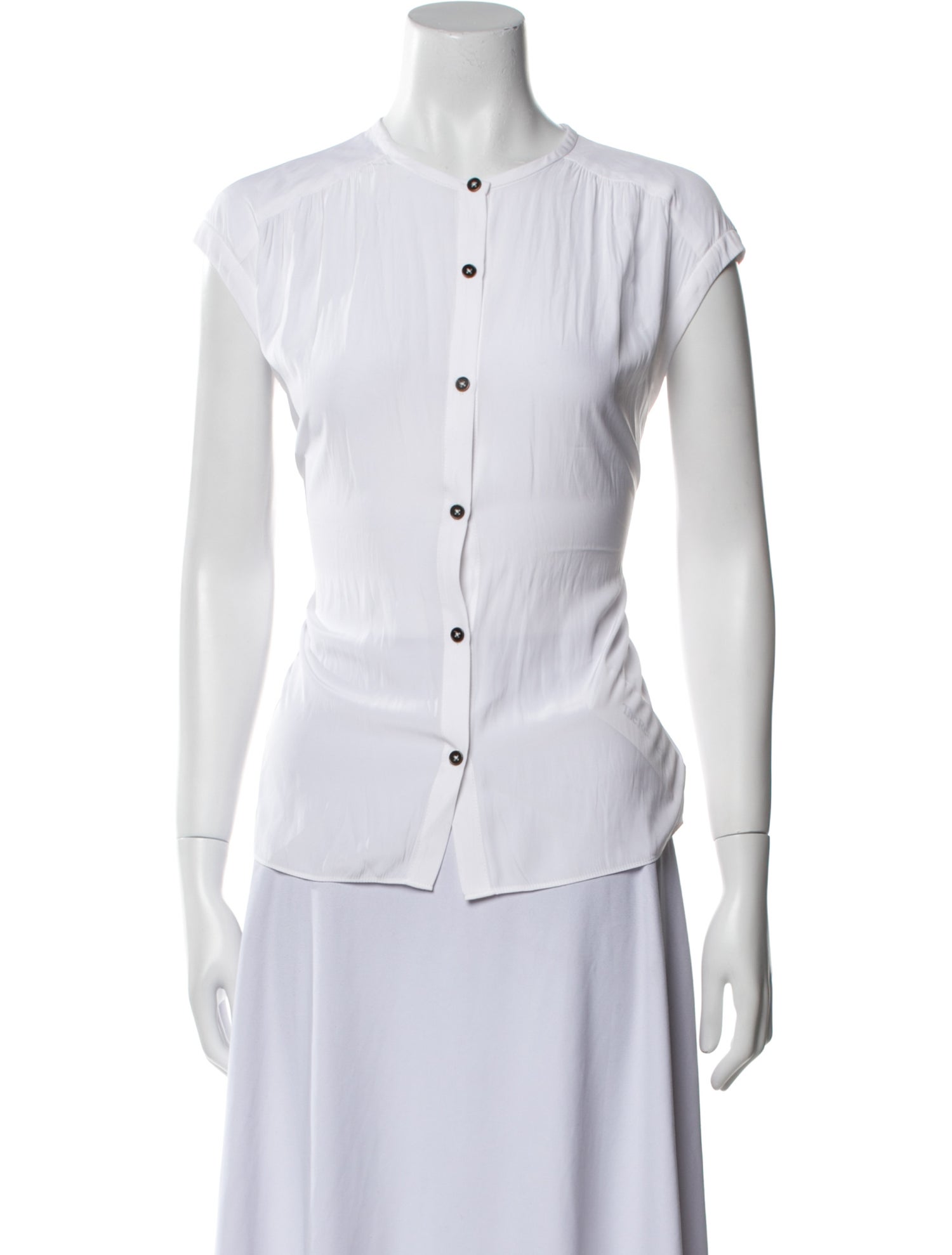 Ramy Brook Crew Neck Short Sleeve Button-Up Top