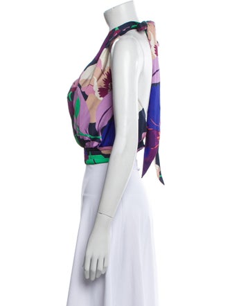 Ramy Brook Floral Print Cowl Neck Crop Top