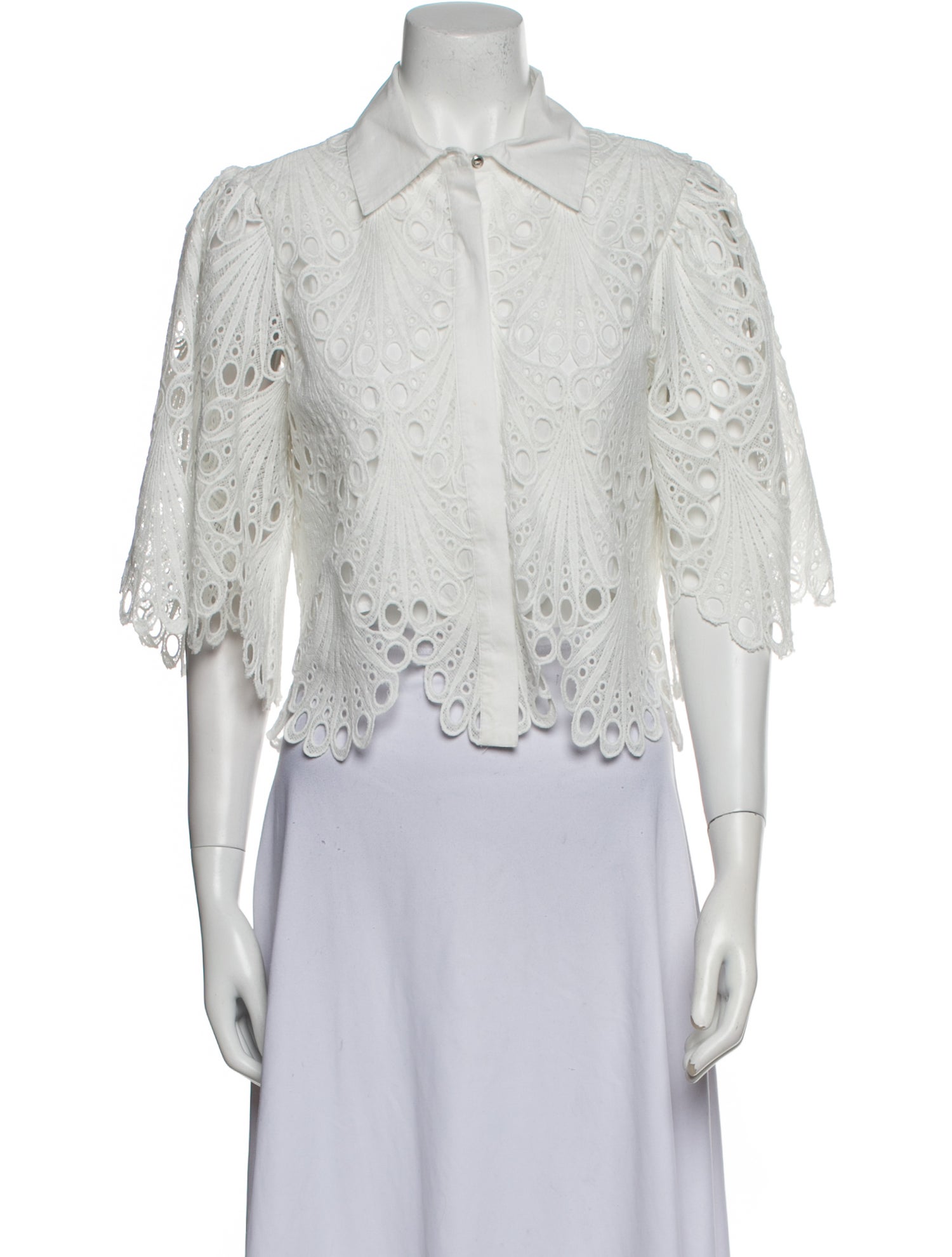 Ramy Brook Lace Pattern Three-Quarter Sleeve Button-Up Top