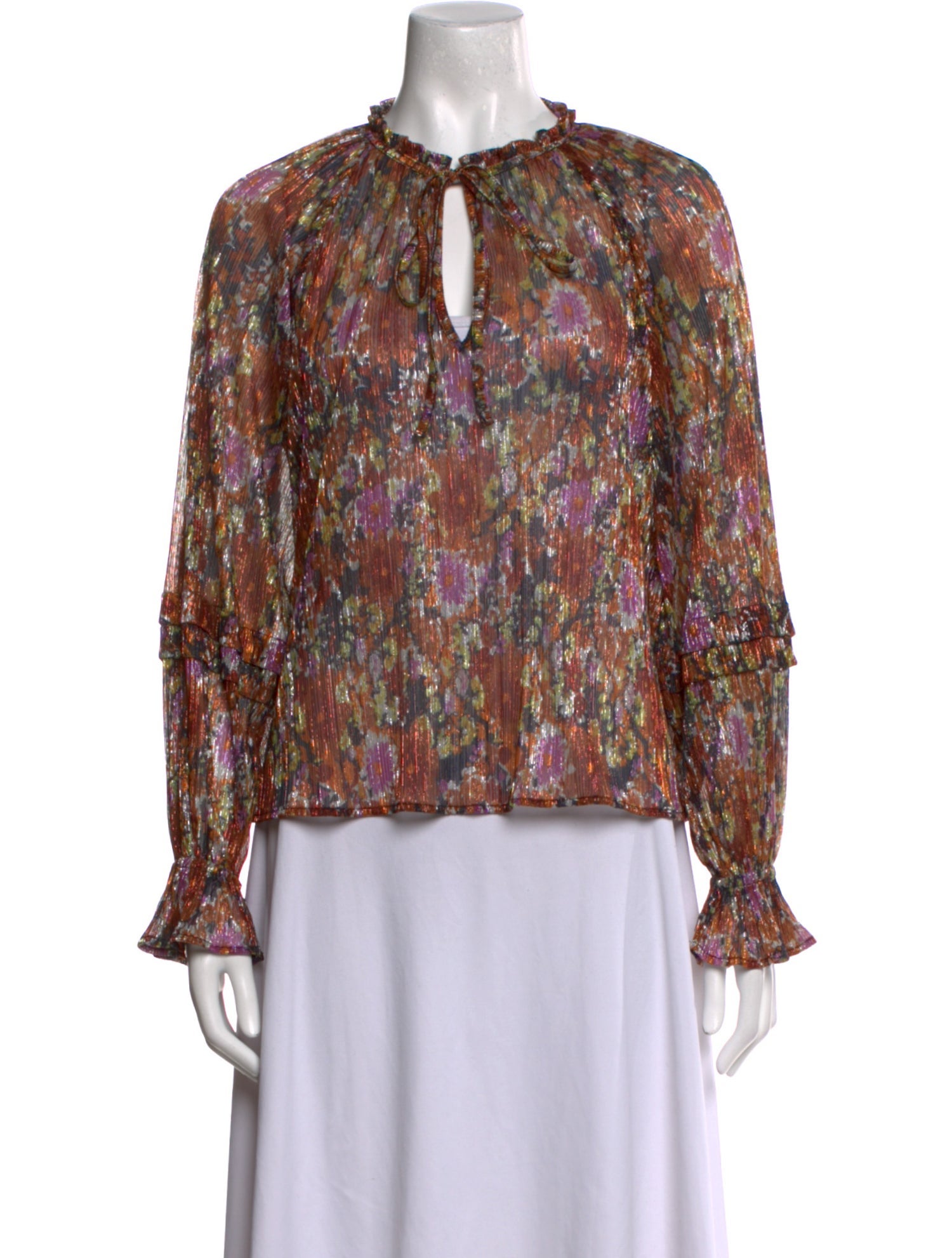 Ramy Brook Floral Print Tie Neck Blouse