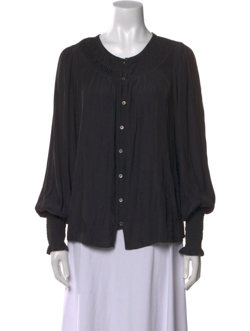 Ramy Brook Crew Neck Long Sleeve Button-Up Top