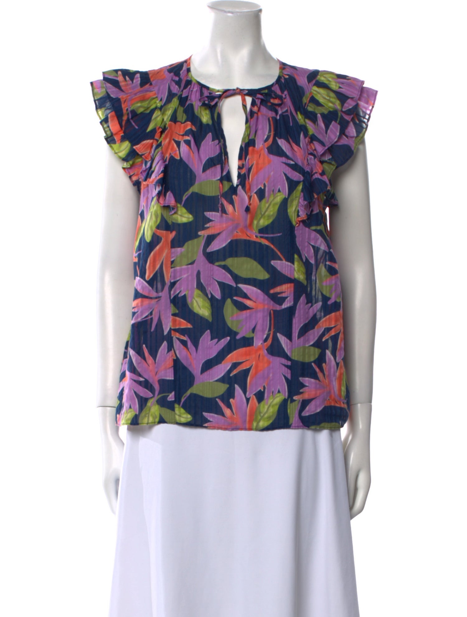 Ramy Brook Floral Print Tie Neck Blouse