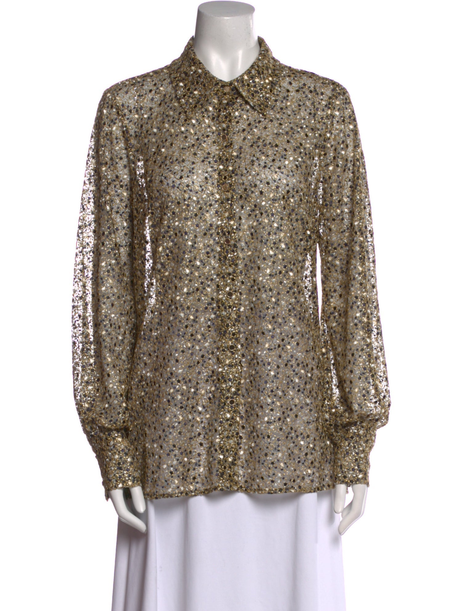 Ramy Brook Printed Long Sleeve Button-Up Top w/ Tags