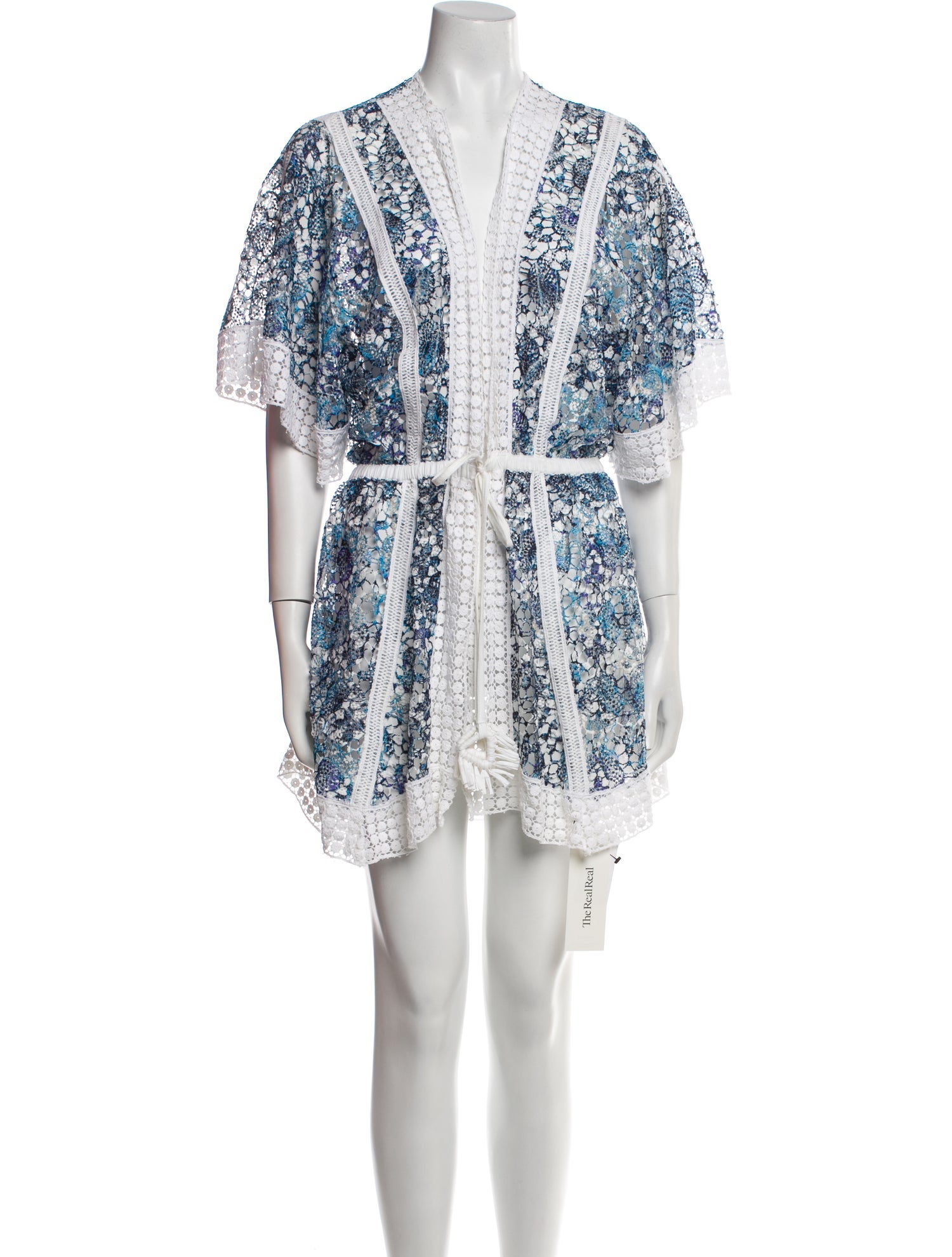 Ramy Brook Lace Pattern Fringe Trim Accent Robe
