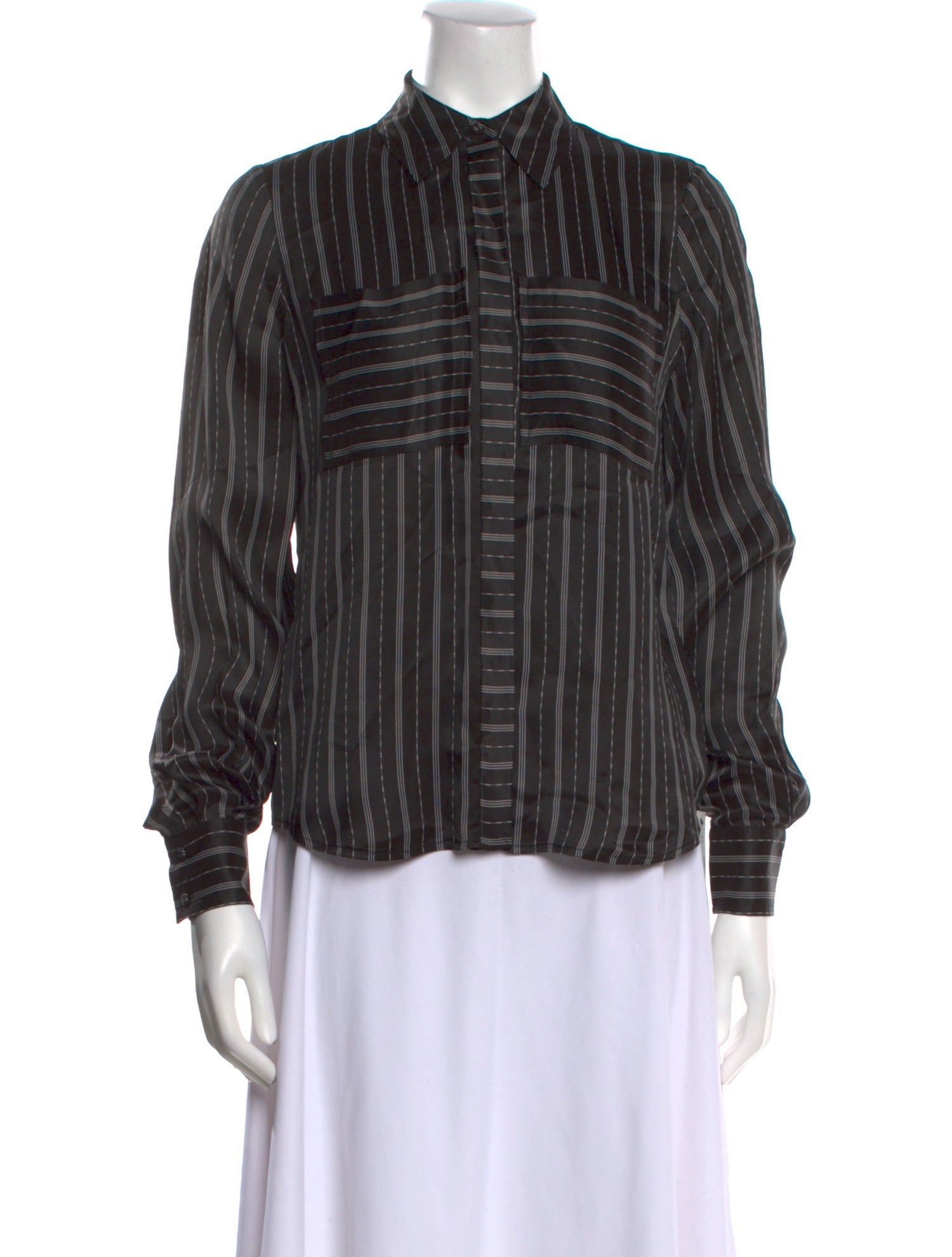 Ramy Brook Striped Mock Neck Button-Up Top
