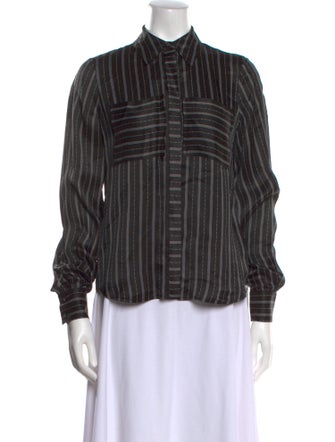 Ramy Brook Striped Mock Neck Button-Up Top