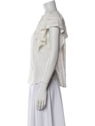 Ramy Brook Crew Neck Short Sleeve Button-Up Top