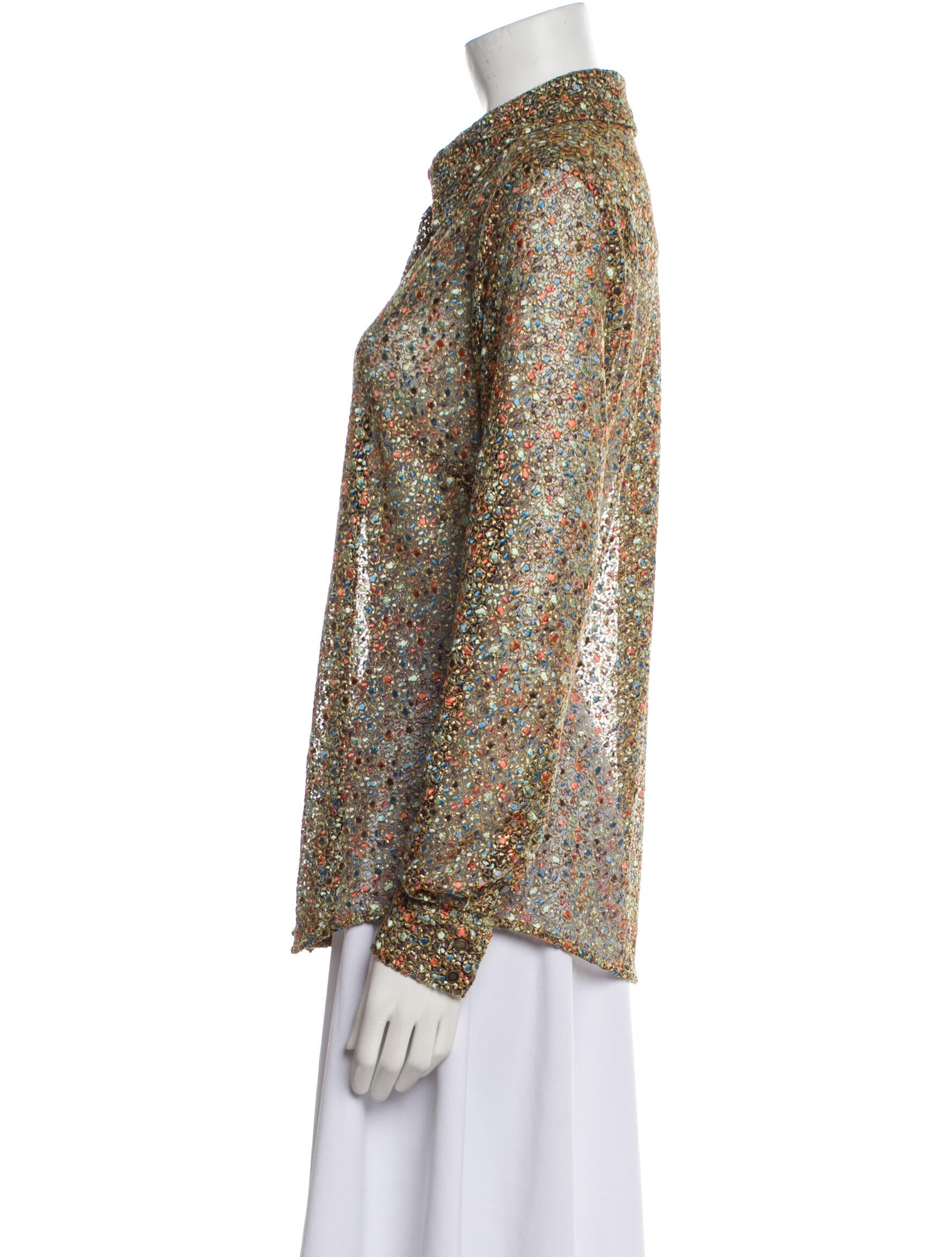 Ramy Brook Lace Floral Print Button-Up Top