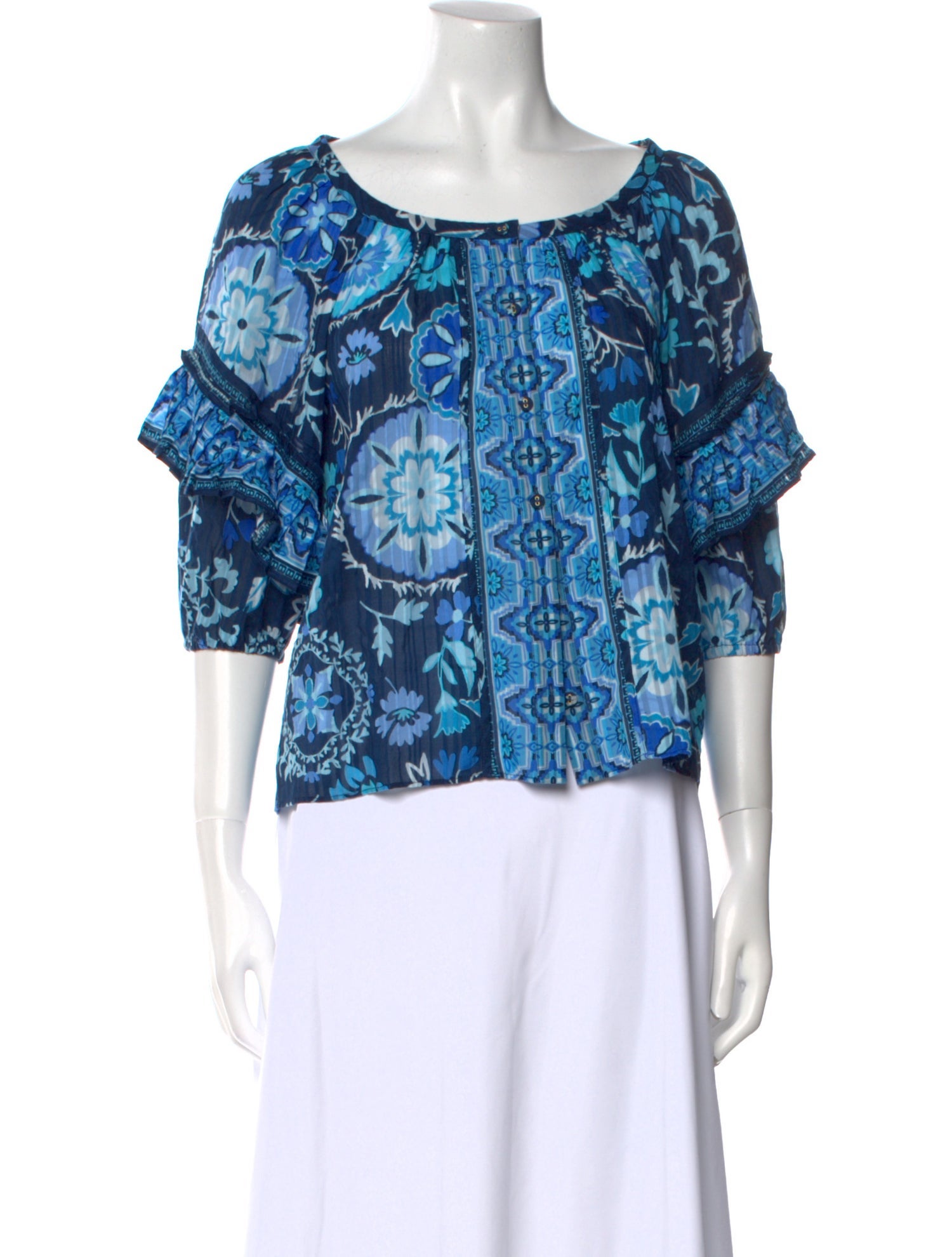 Ramy Brook Floral Print Bateau Neckline Blouse