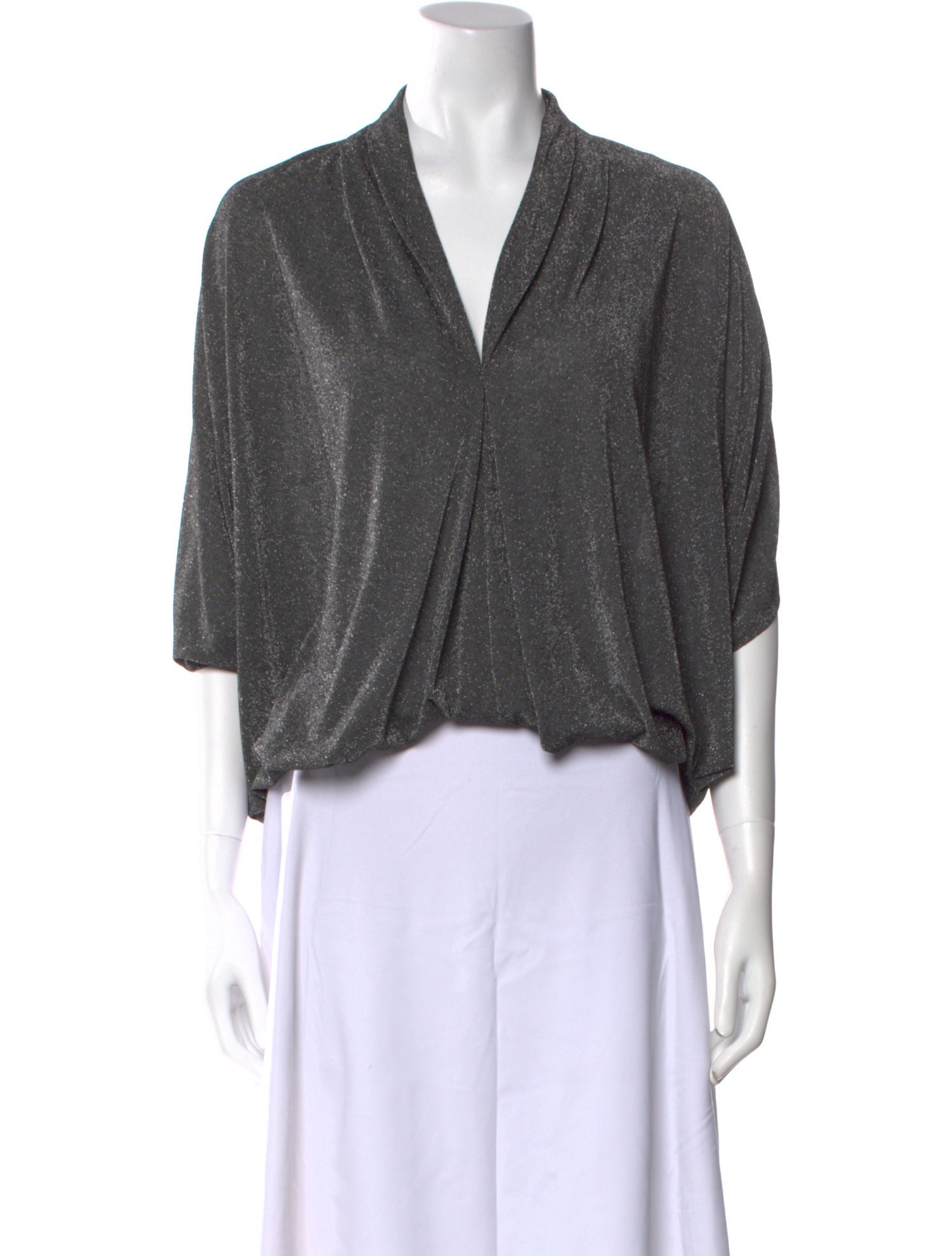 Ramy Brook V-Neck Three-Quarter Sleeve Crop Top