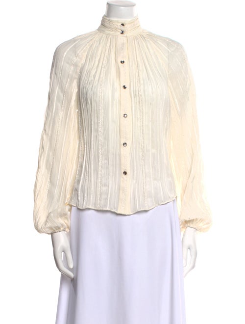 Ramy Brook Striped Mock Neck Button-Up Top